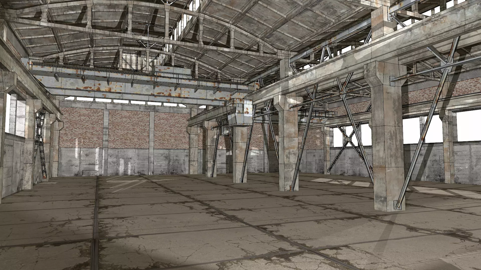 empty hangar Low-poly 3D model_0