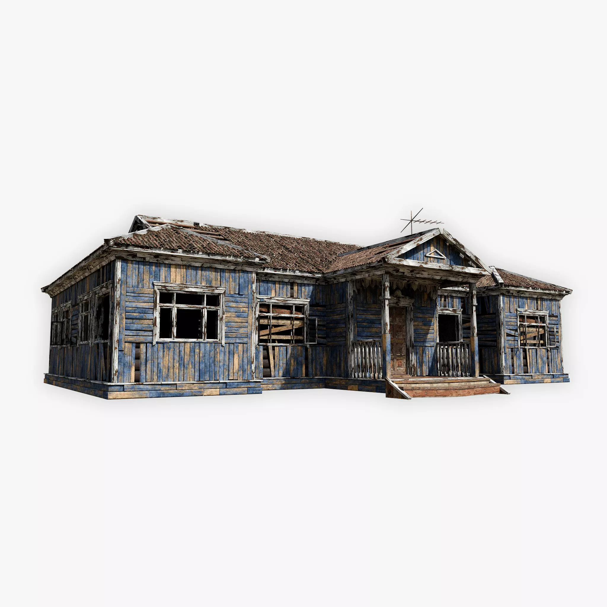 Abandoned wooden house 3D model_0