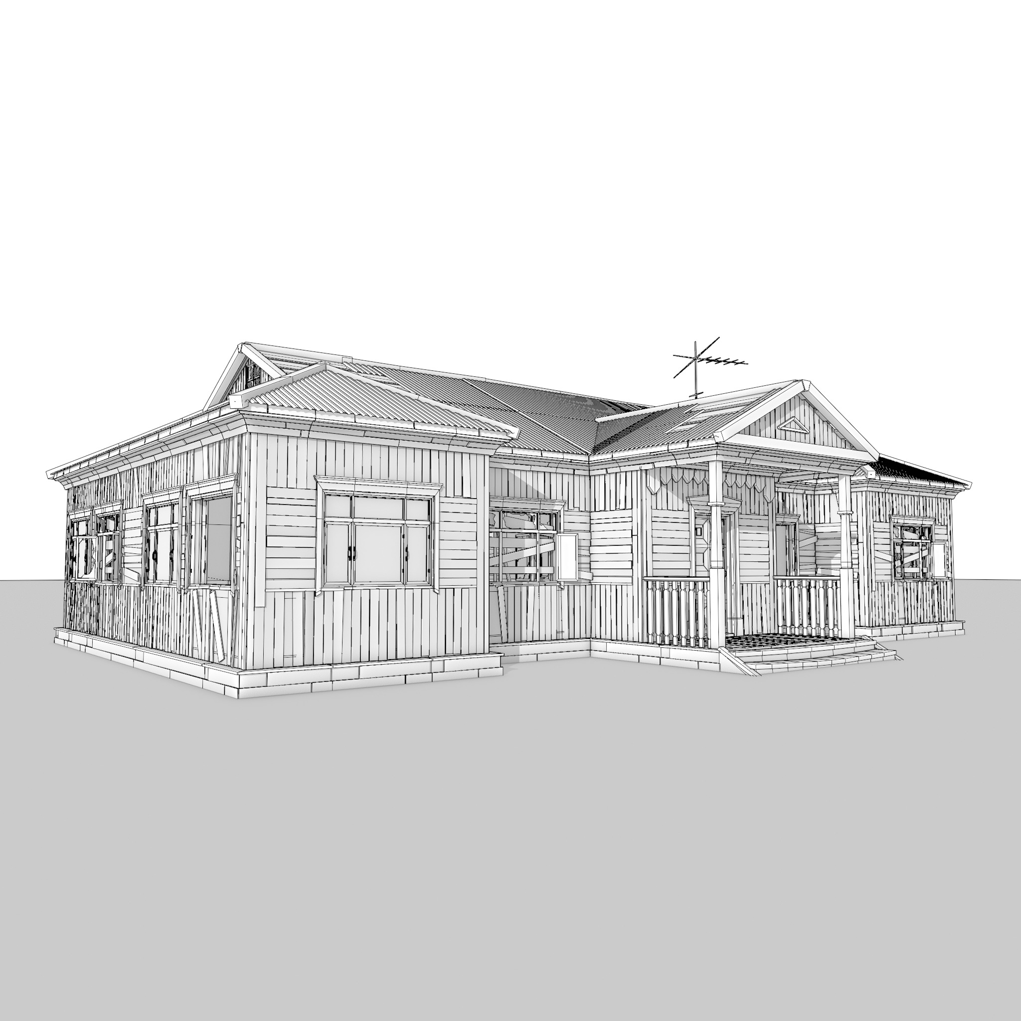Abandoned wooden house 3D model_8