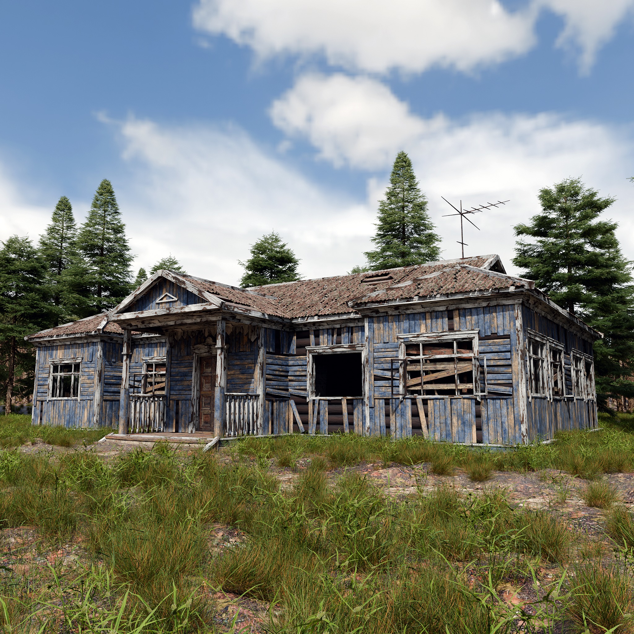 Abandoned wooden house 3D model_1