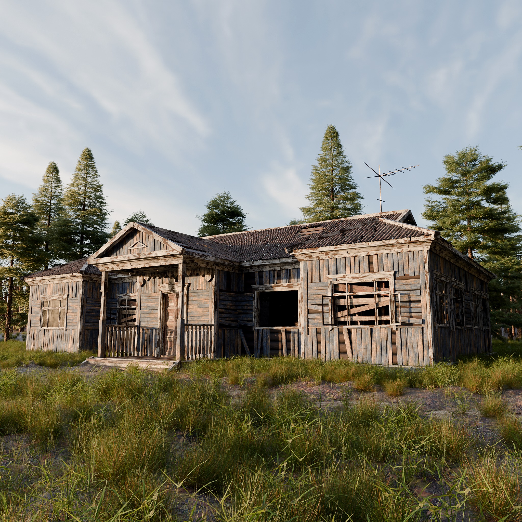 Abandoned wooden house 3D model_4
