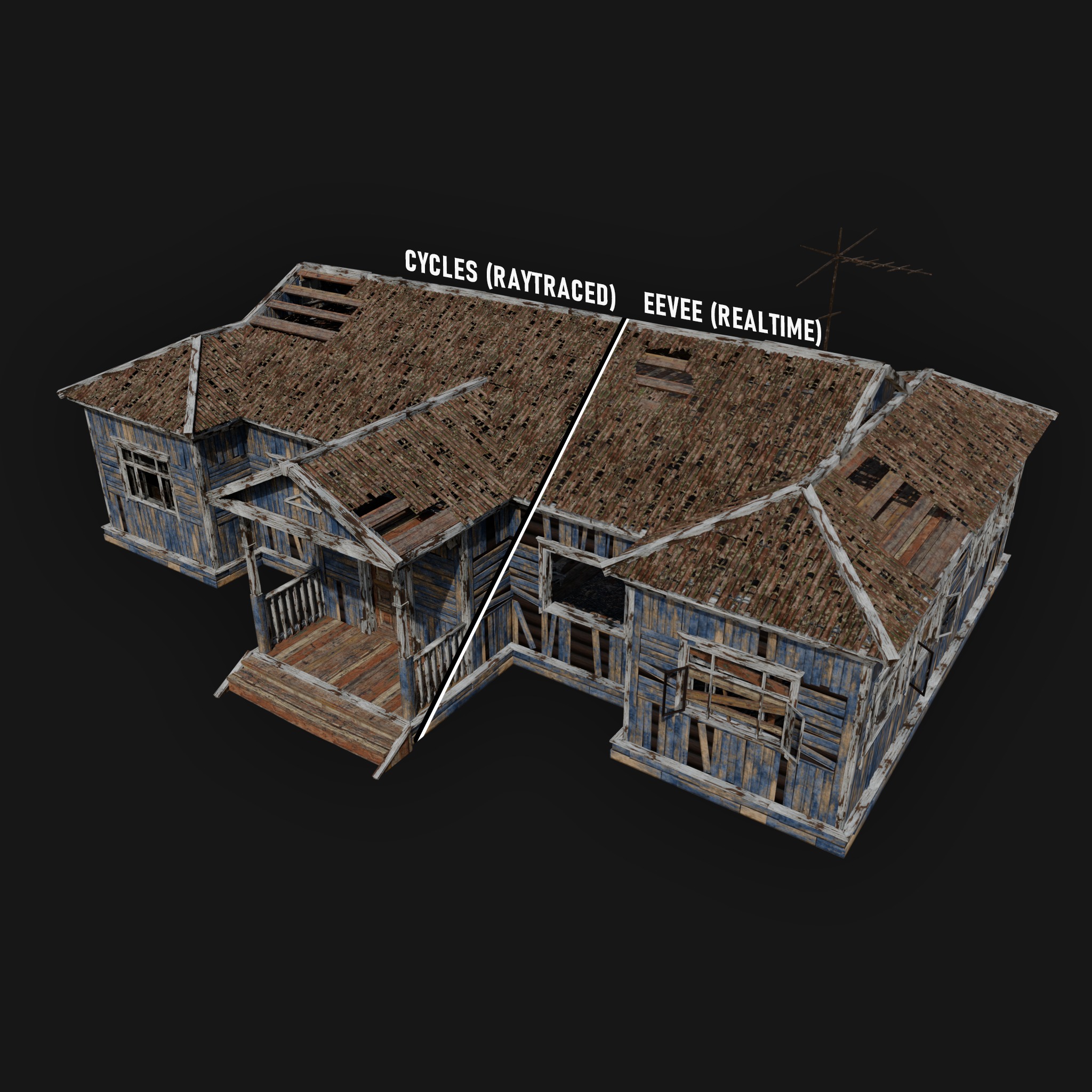 Abandoned wooden house 3D model_2