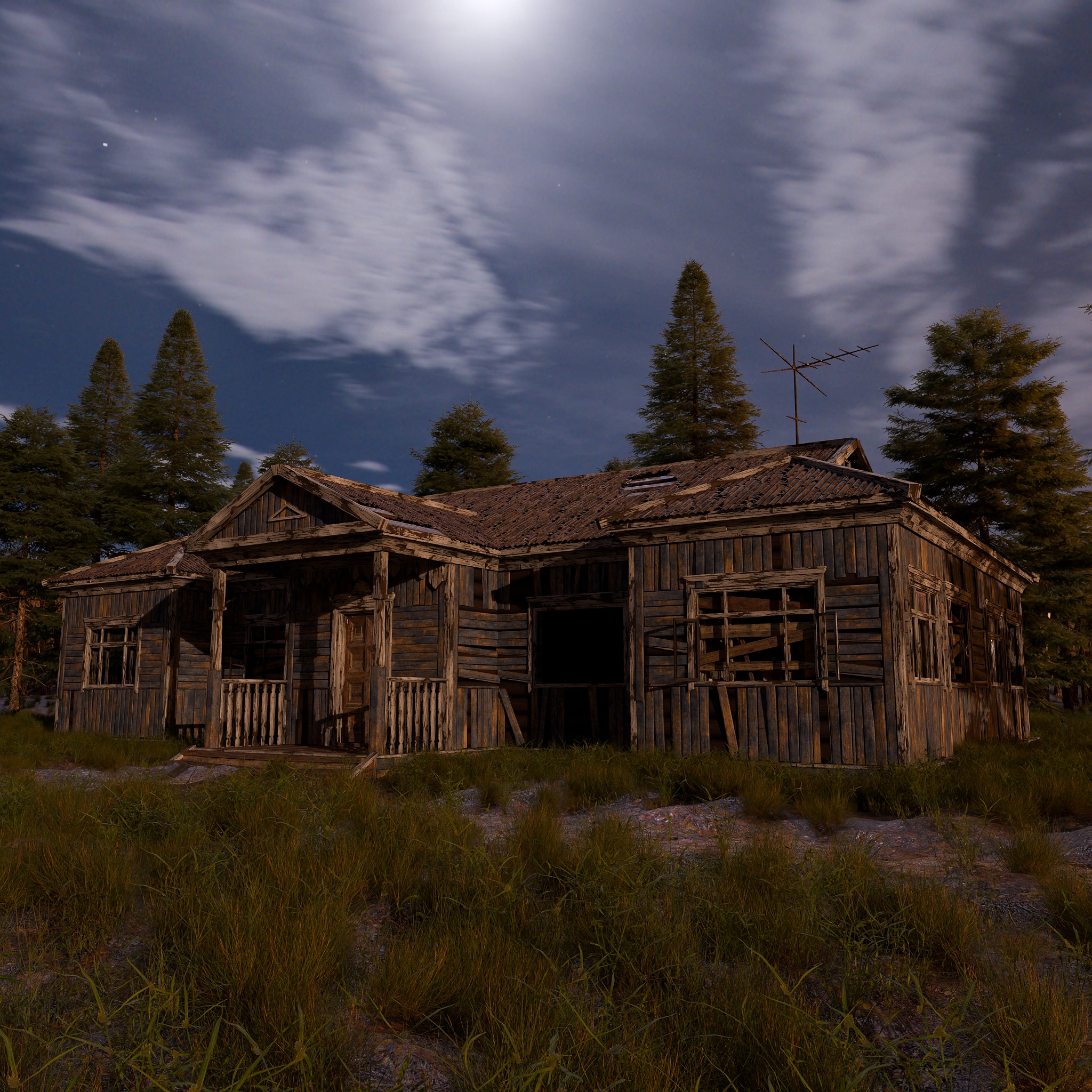 Abandoned wooden house 3D model_6