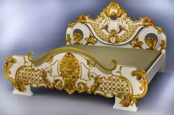 Baroque style bed with golden stucco