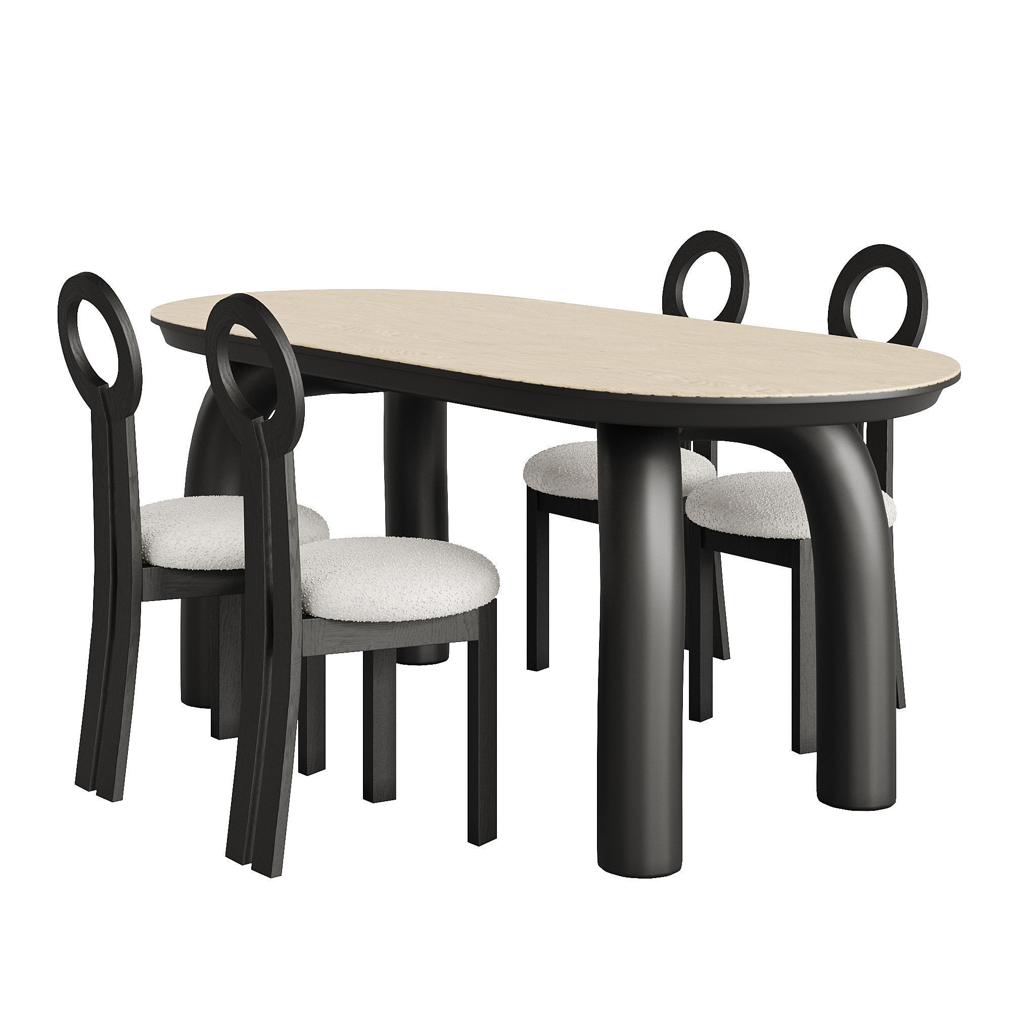 Oval Stone Dining Table Set 001 3D model_2