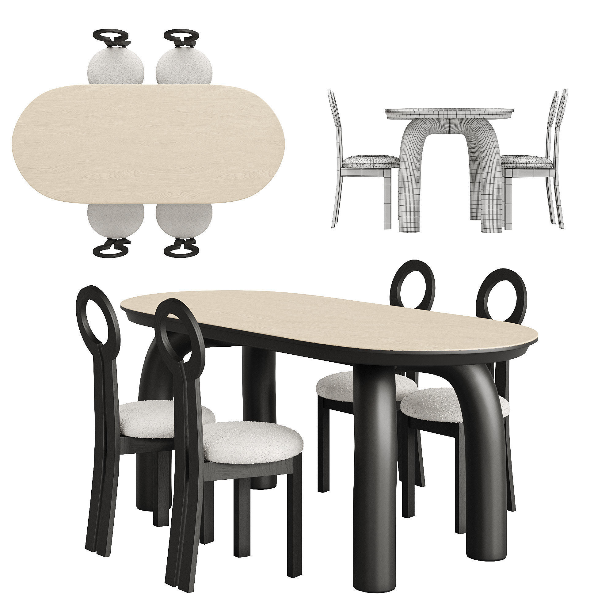 Oval Stone Dining Table Set 001 3D model_1