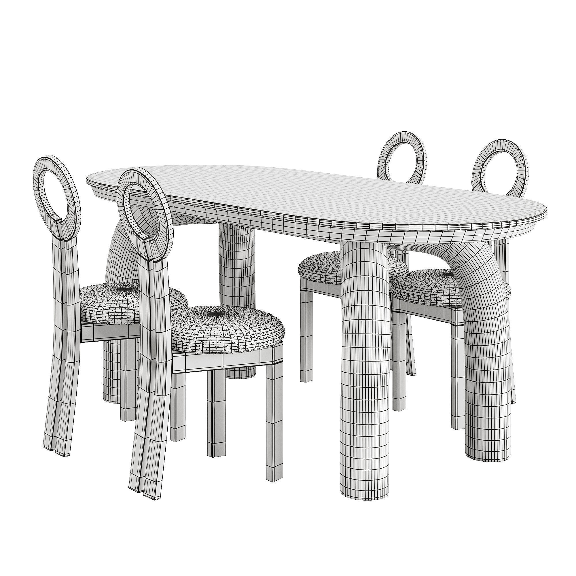 Oval Stone Dining Table Set 001 3D model_3