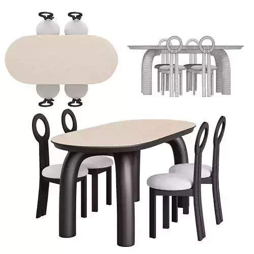 Oval Stone Dining Table Set 001