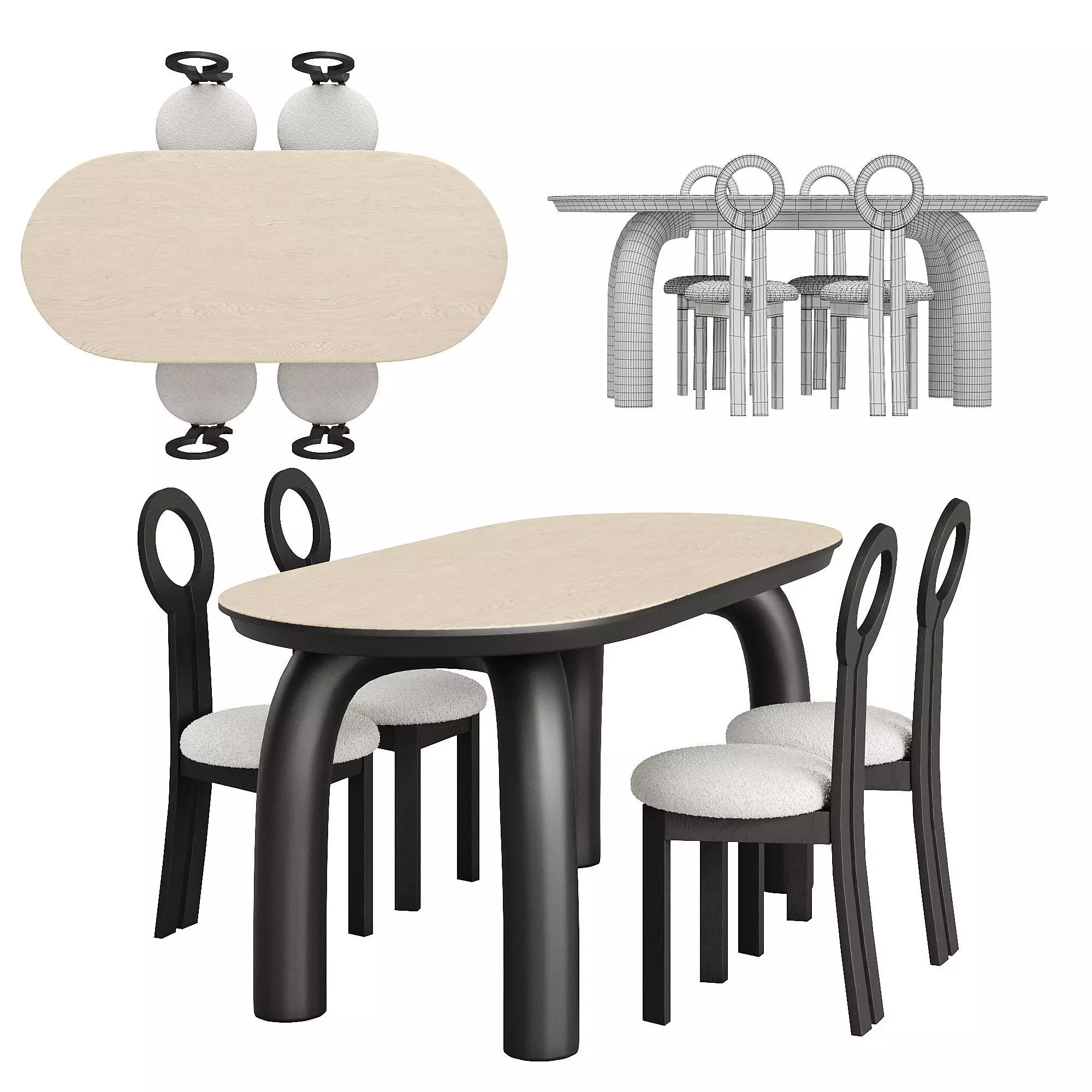Oval Stone Dining Table Set 001 3D model_0