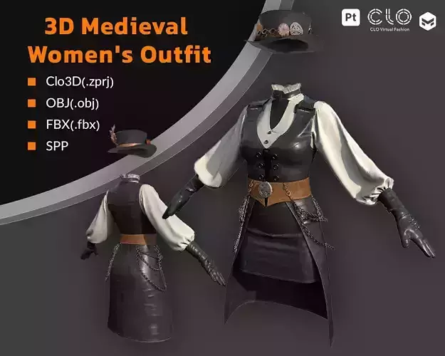 3D Medieval Women s Outfit  Tutorial  OBJ   FBX
