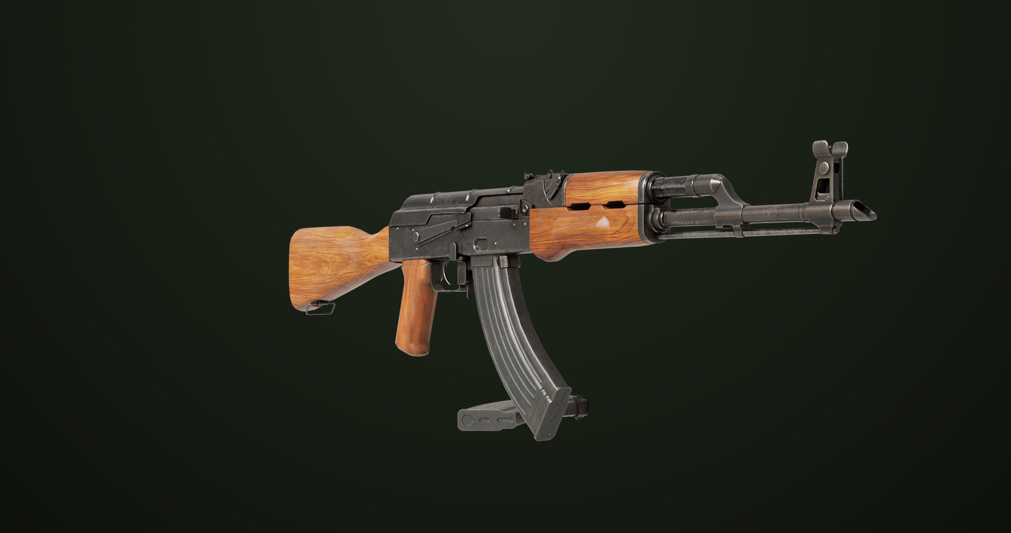 Light Machine Gun 10 Wood All PBR Unity UE Textures Low-poly 3D model_3