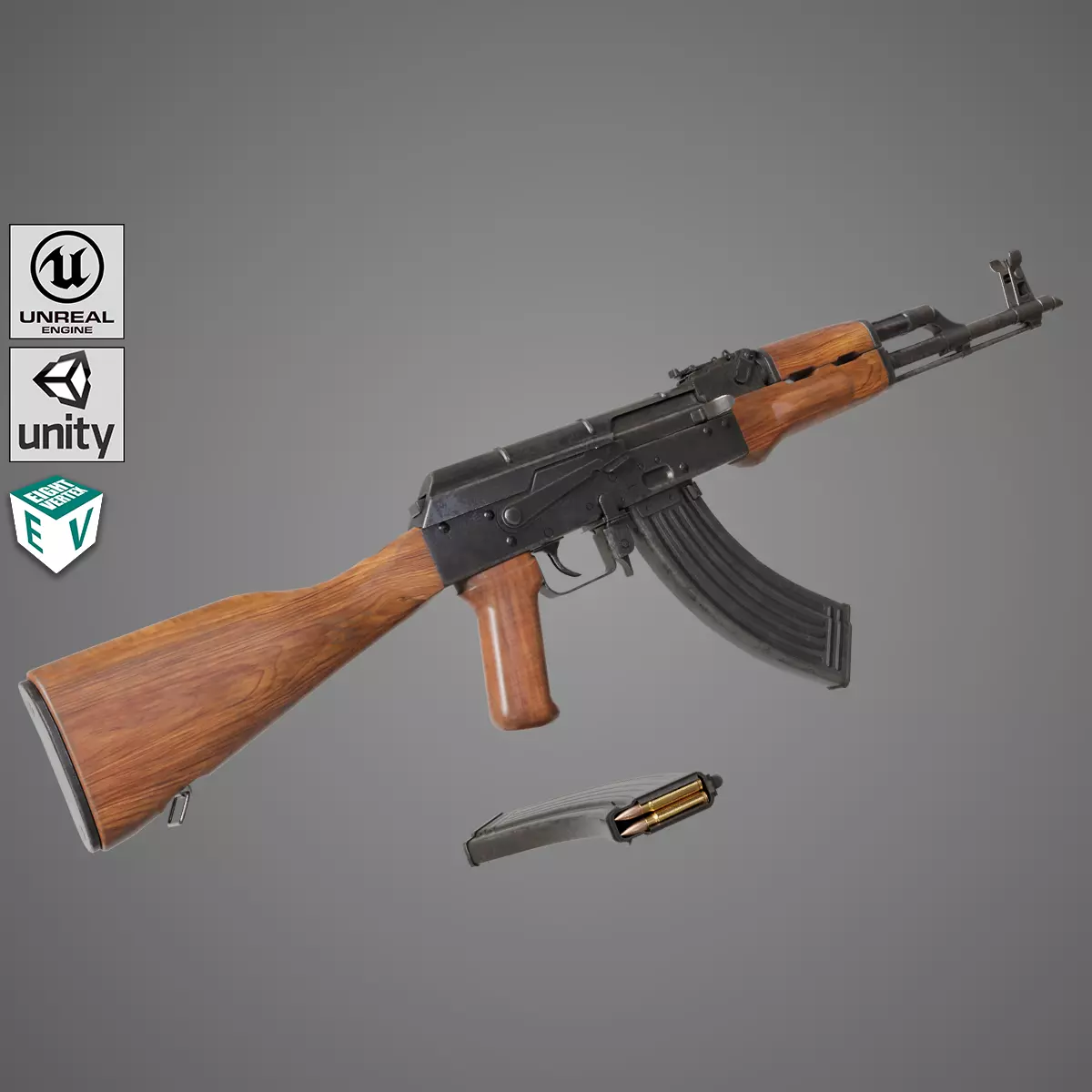 Light Machine Gun 10 Wood All PBR Unity UE Textures Low-poly 3D model_0