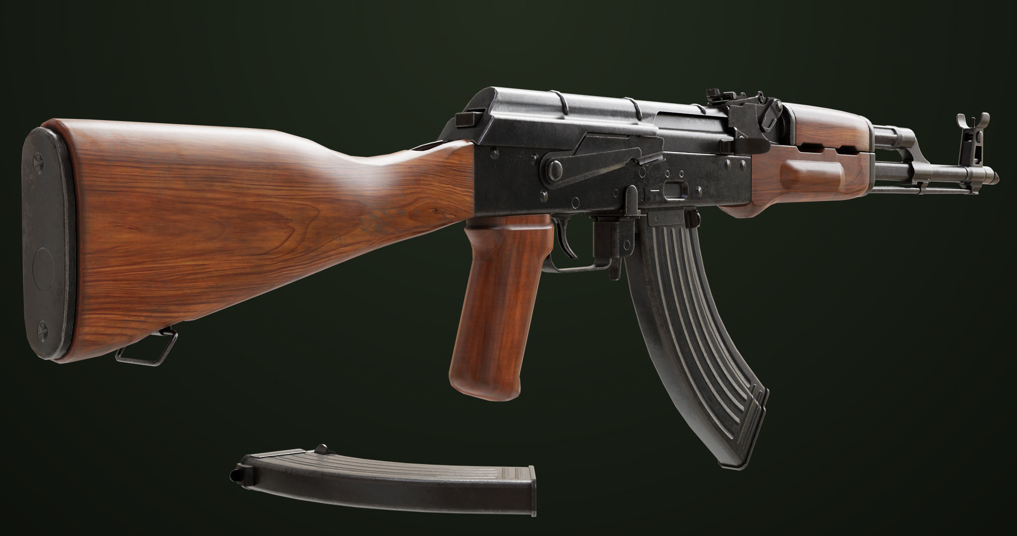 Light Machine Gun 10 Wood All PBR Unity UE Textures Low-poly 3D model_13