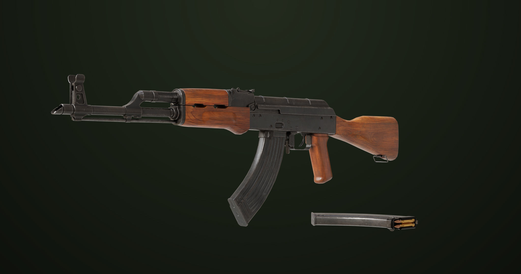 Light Machine Gun 10 Wood All PBR Unity UE Textures Low-poly 3D model_2