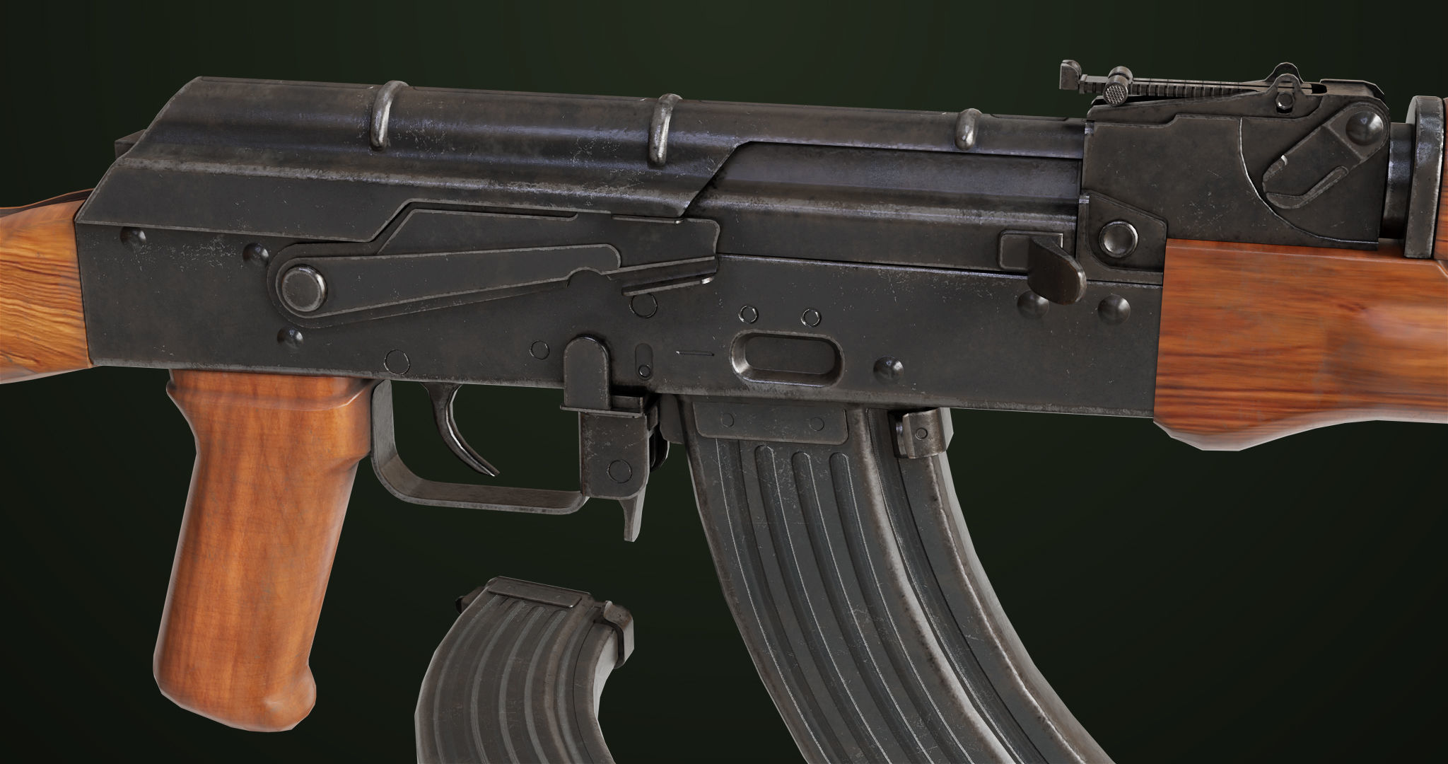 Light Machine Gun 10 Wood All PBR Unity UE Textures Low-poly 3D model_11