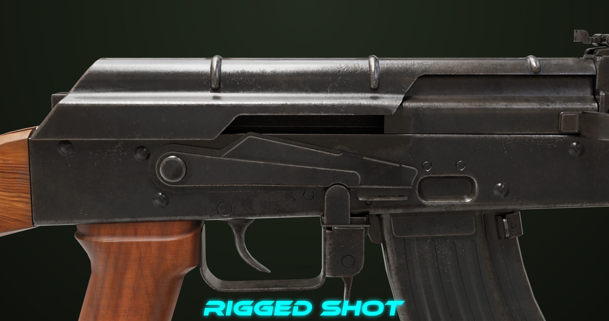 Light Machine Gun 10 Wood All PBR Unity UE Textures Low-poly 3D model_16