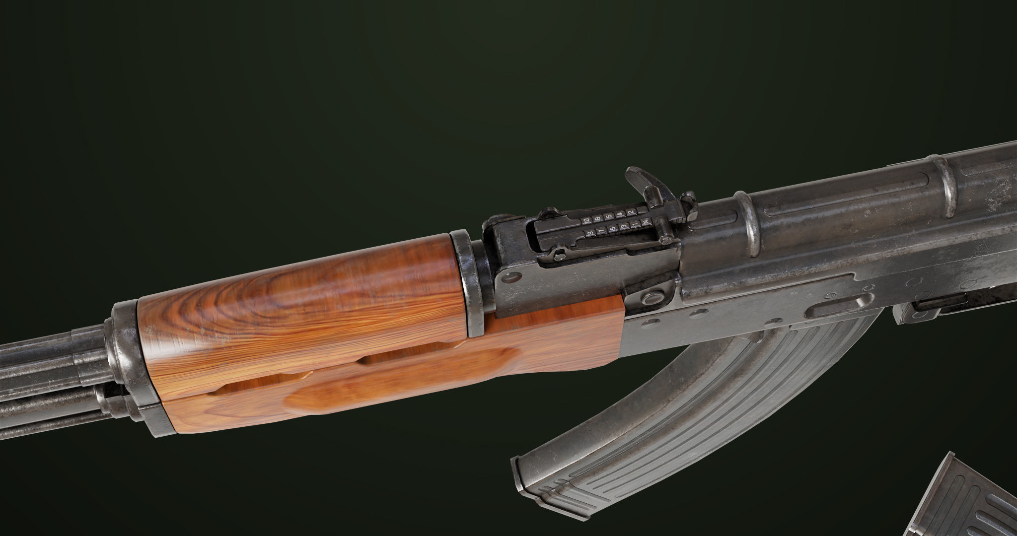 Light Machine Gun 10 Wood All PBR Unity UE Textures Low-poly 3D model_9