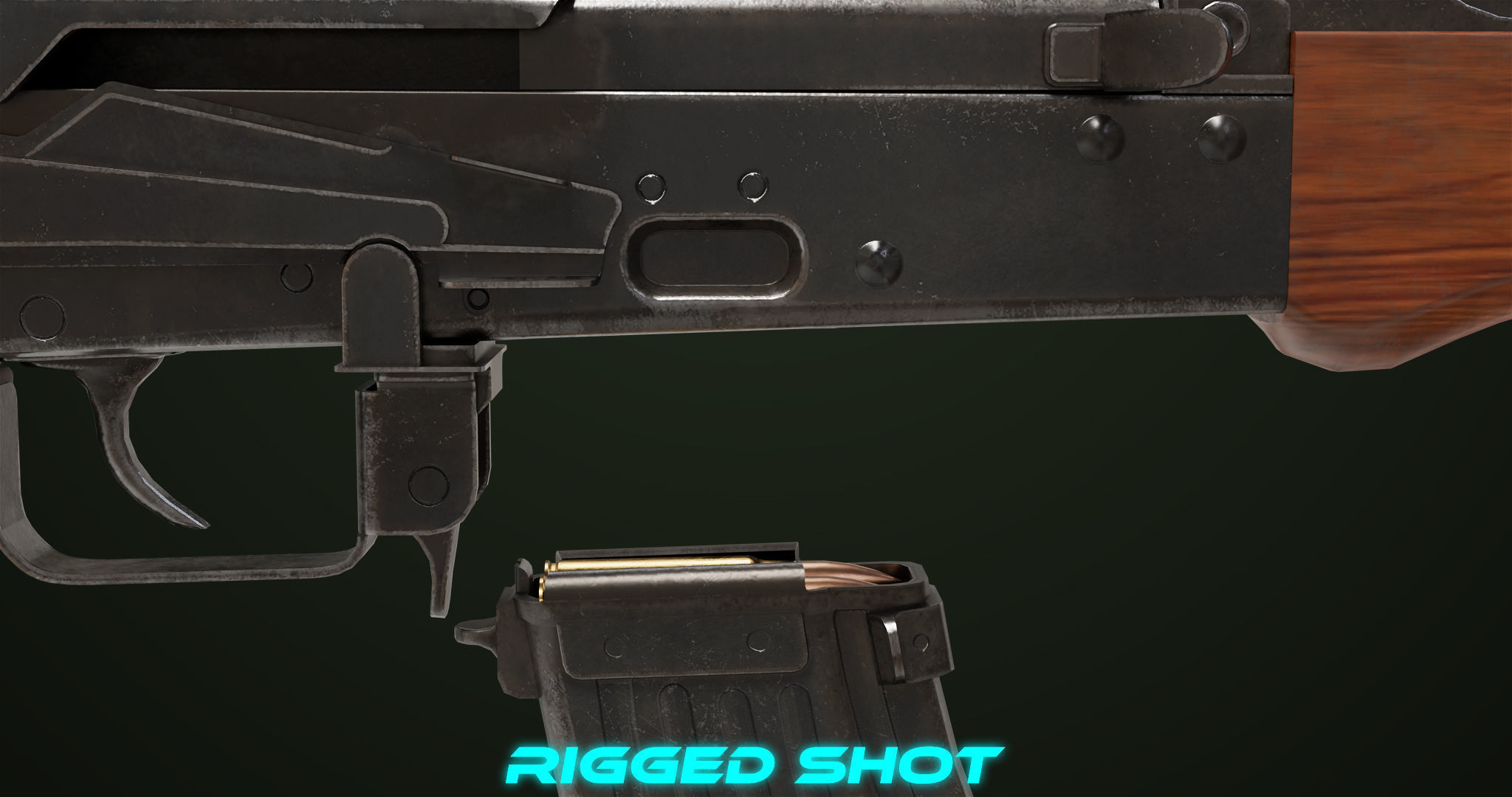 Light Machine Gun 10 Wood All PBR Unity UE Textures Low-poly 3D model_23