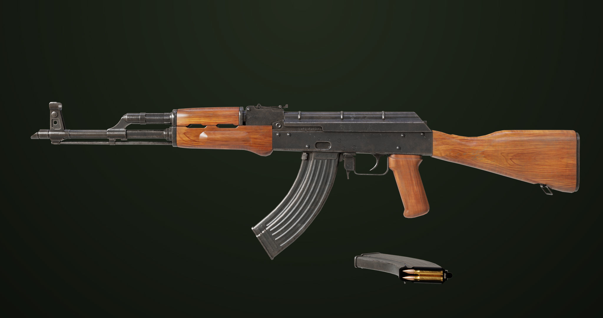 Light Machine Gun 10 Wood All PBR Unity UE Textures Low-poly 3D model_1