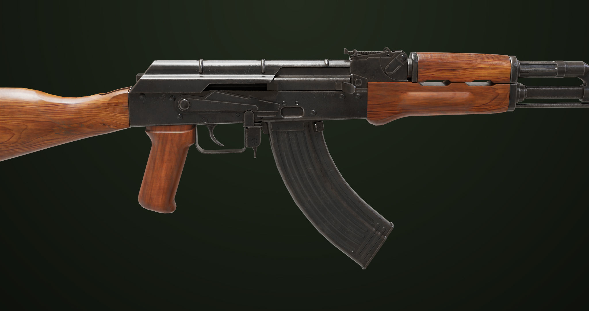 Light Machine Gun 10 Wood All PBR Unity UE Textures Low-poly 3D model_25