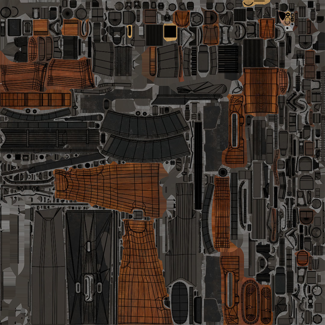 Light Machine Gun 10 Wood All PBR Unity UE Textures Low-poly 3D model_60