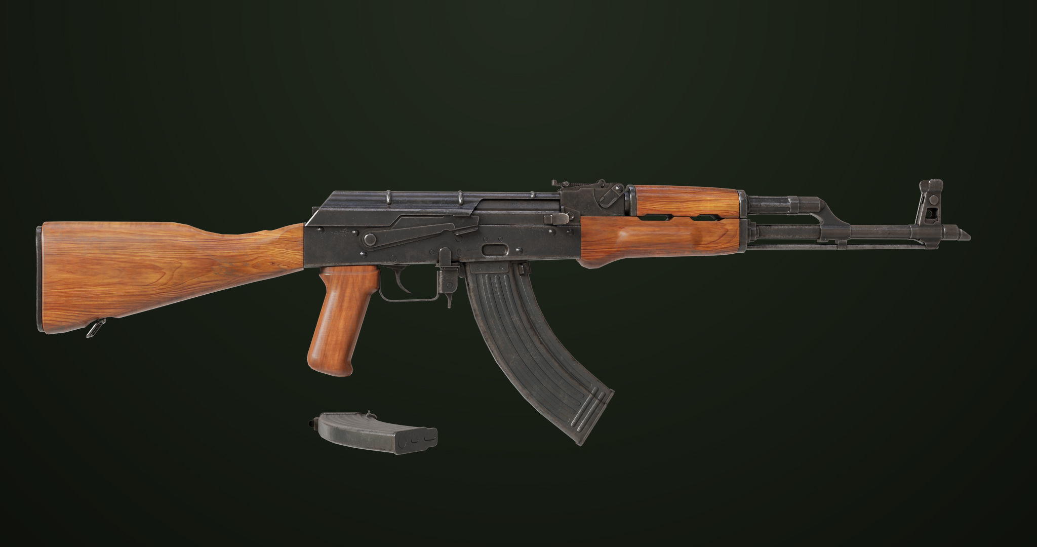 Light Machine Gun 10 Wood All PBR Unity UE Textures Low-poly 3D model_4