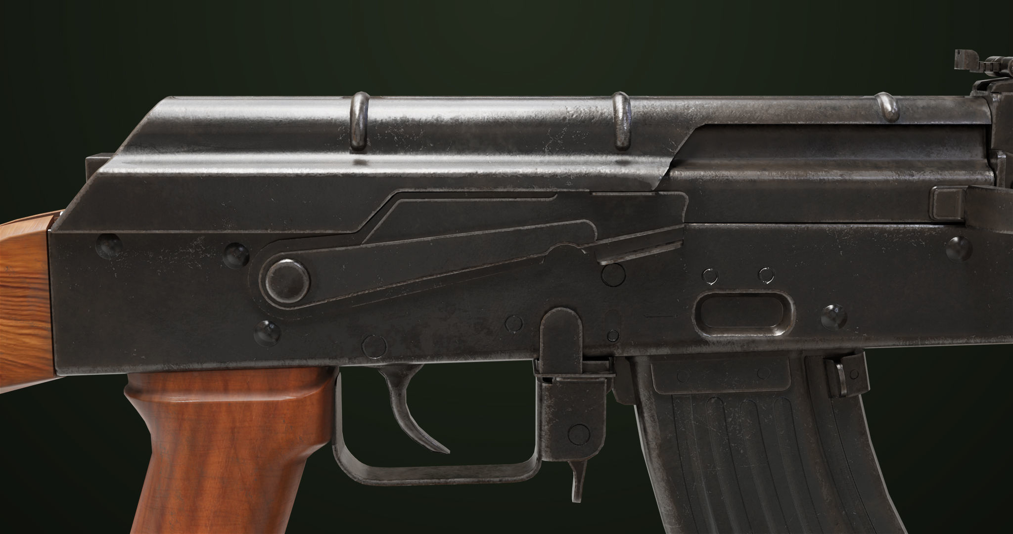 Light Machine Gun 10 Wood All PBR Unity UE Textures Low-poly 3D model_15