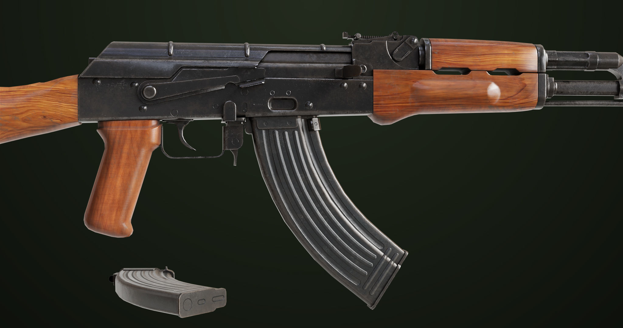 Light Machine Gun 10 Wood All PBR Unity UE Textures Low-poly 3D model_12