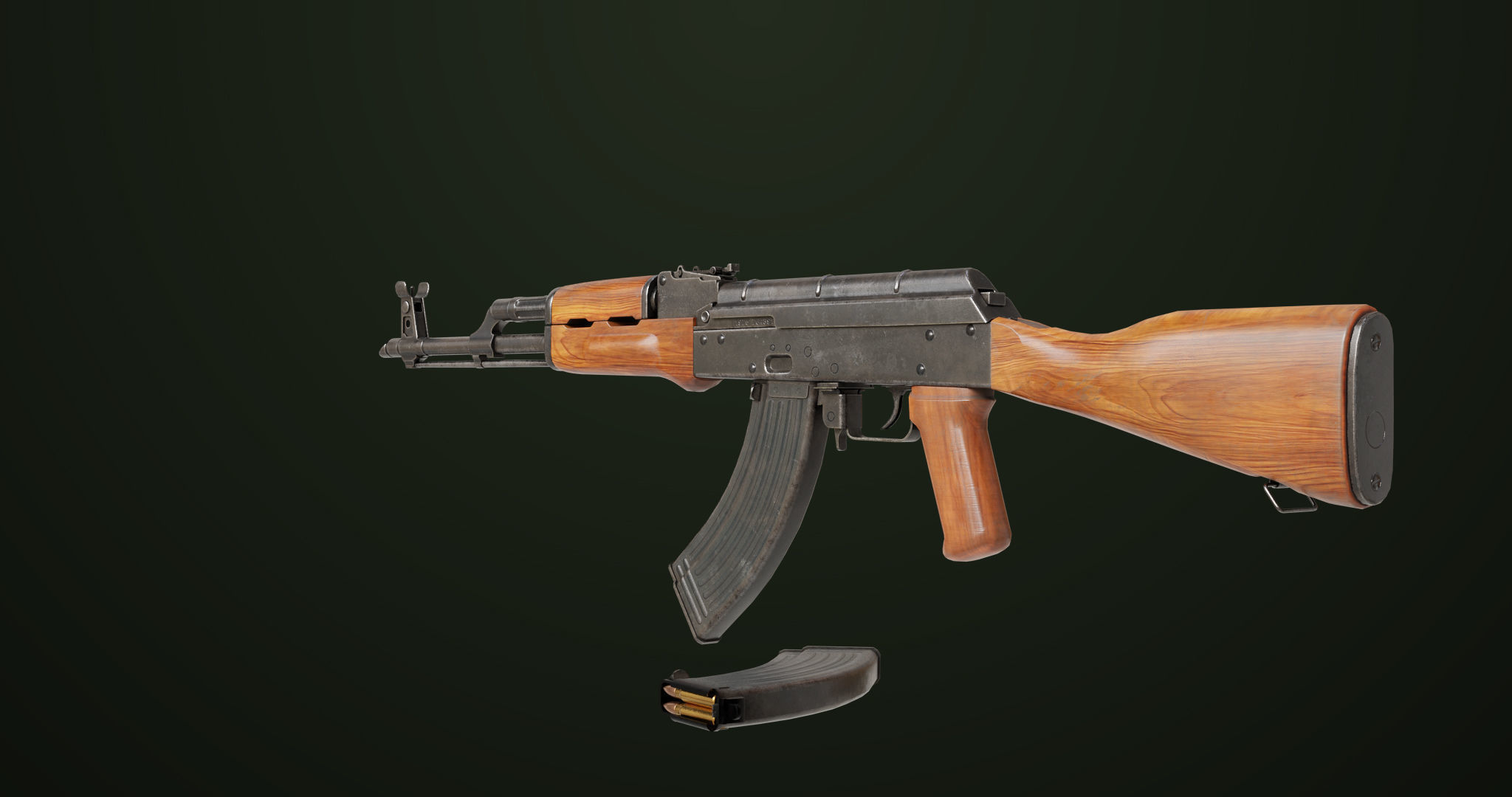 Light Machine Gun 10 Wood All PBR Unity UE Textures Low-poly 3D model_6