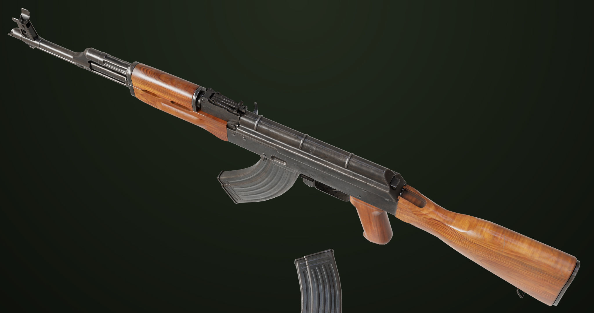 Light Machine Gun 10 Wood All PBR Unity UE Textures Low-poly 3D model_7