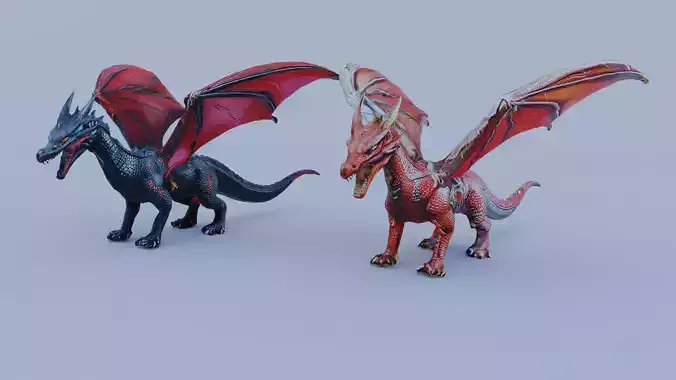 Dragon battle Red Dragon and Black Dragon Free 3D model