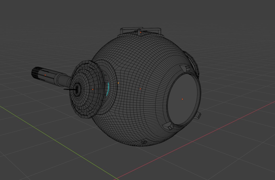 Aged Green Robot Sphere with Blue Light and Functional Details 3D model_7