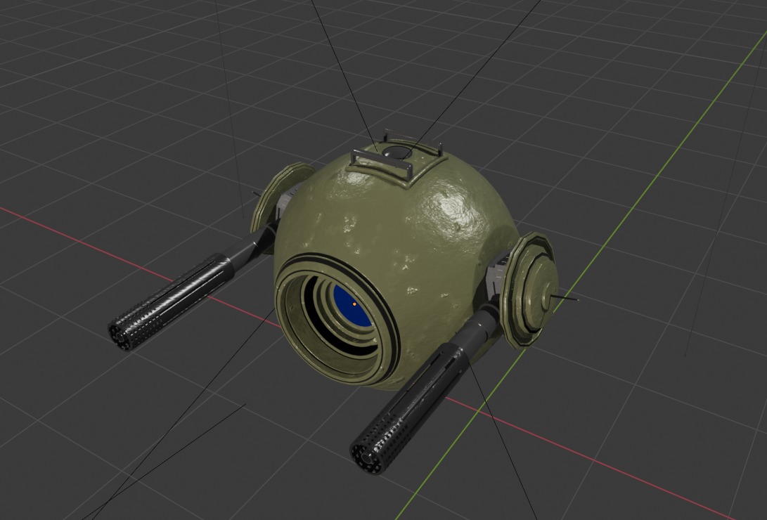 Aged Green Robot Sphere with Blue Light and Functional Details 3D model_4