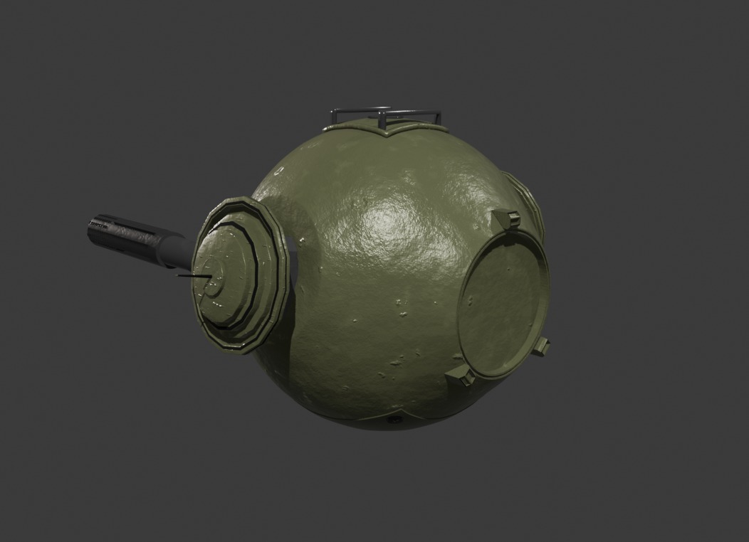 Aged Green Robot Sphere with Blue Light and Functional Details 3D model_8