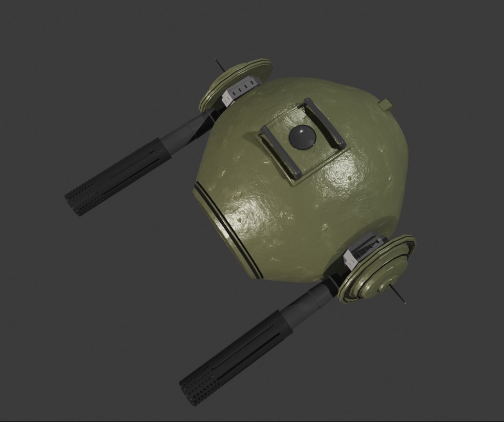 Aged Green Robot Sphere with Blue Light and Functional Details 3D model_10