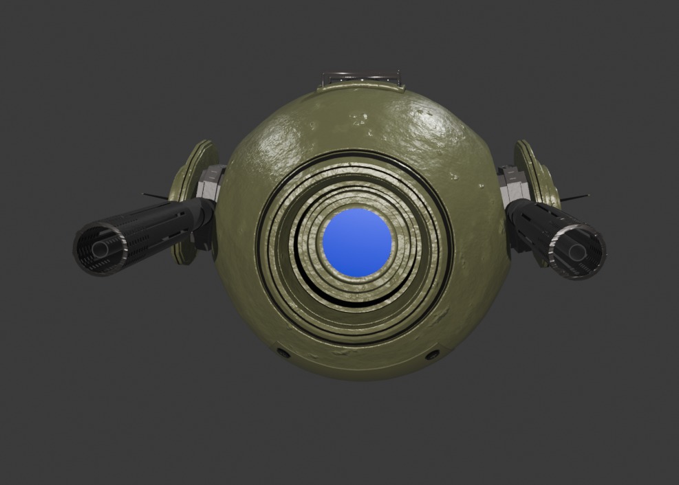 Aged Green Robot Sphere with Blue Light and Functional Details 3D model_2