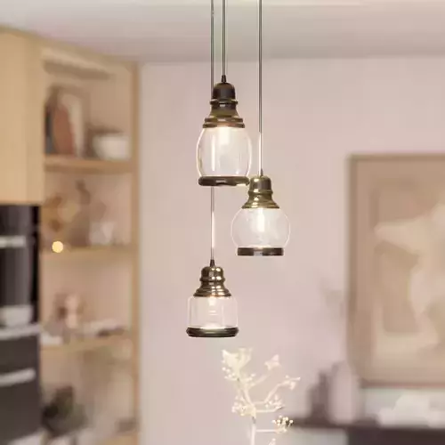 USMJQVZ Industrial 3 Light Pendant Lamp Brown Glass Chandelier