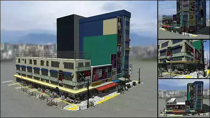 Japanese street scape 001 3D Model - Unity Ready