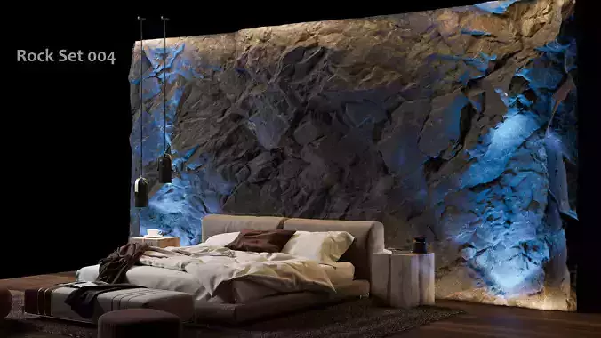 Black Rock Bedroom interior scene Rock Wall Set 004