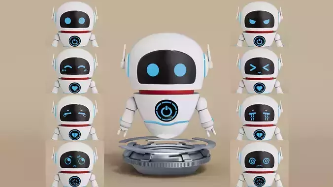 Rigged Cartoon Cute Robot Low-poly 3D model
