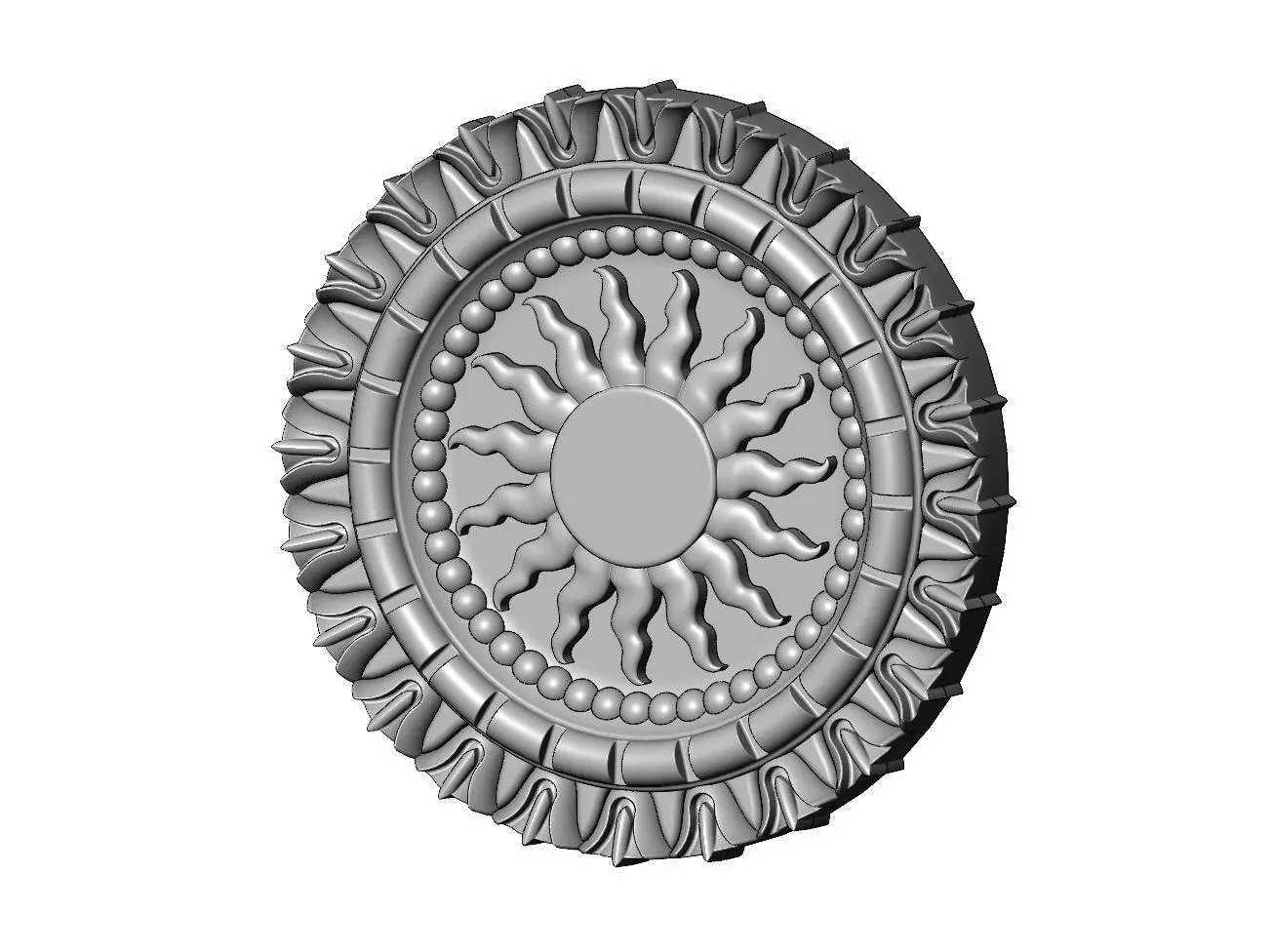 Sun and flower carved ceiling medallion rosette relief sculpture 3D print model_0