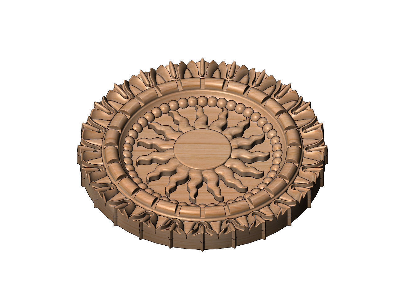 Sun and flower carved ceiling medallion rosette relief sculpture 3D print model_11