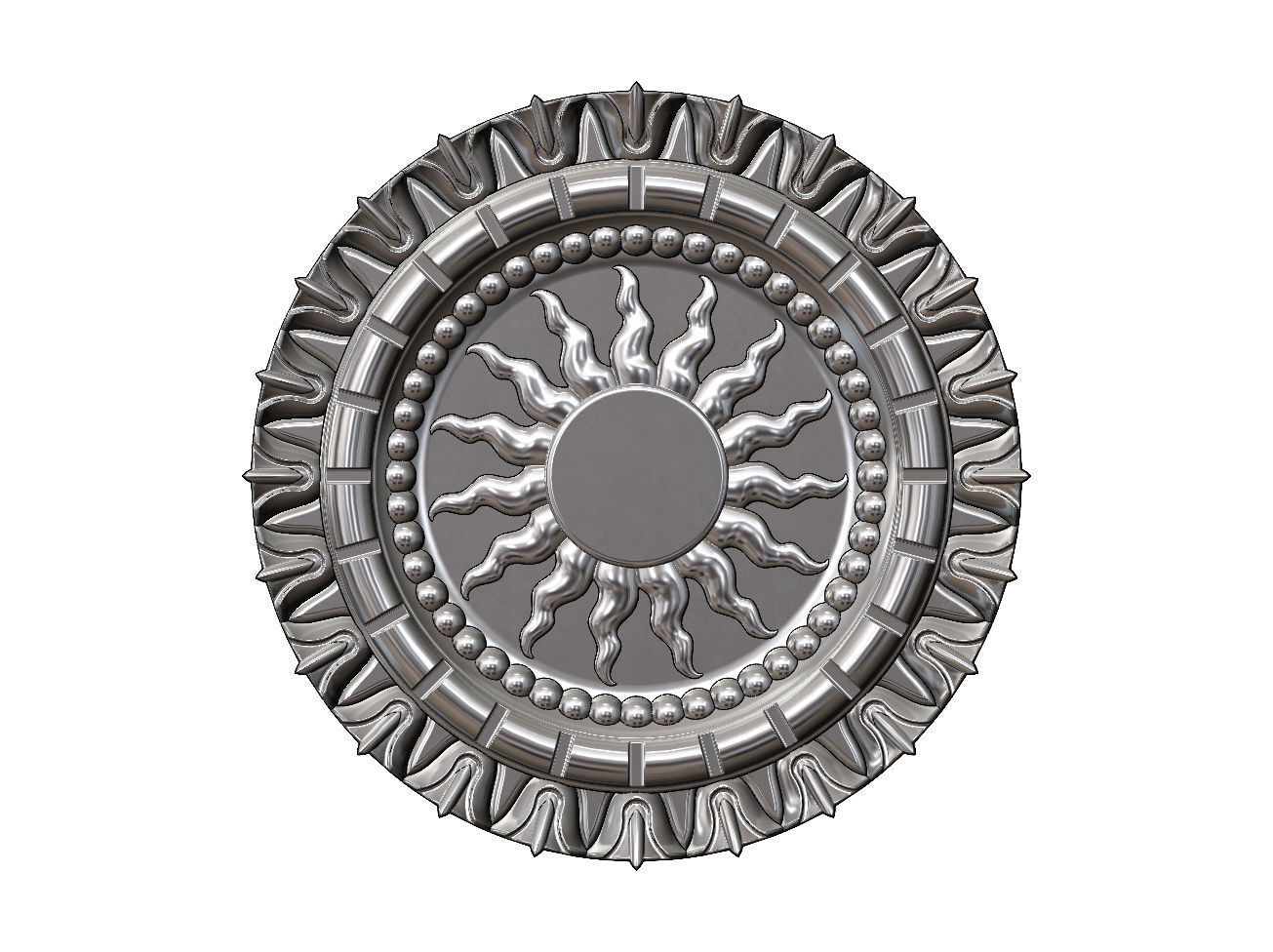Sun and flower carved ceiling medallion rosette relief sculpture 3D print model_12