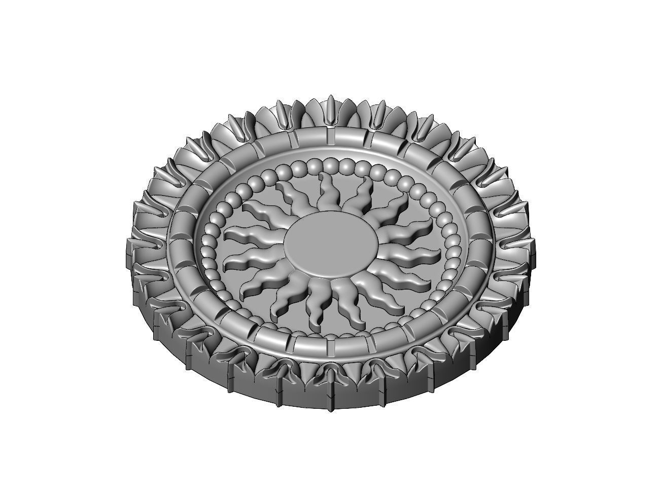 Sun and flower carved ceiling medallion rosette relief sculpture 3D print model_2