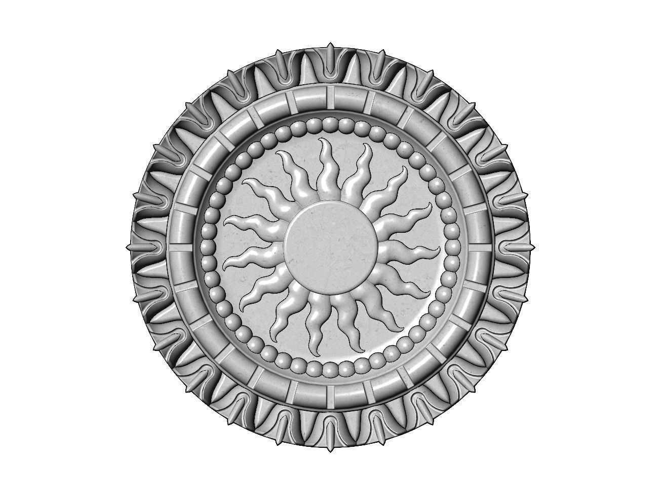Sun and flower carved ceiling medallion rosette relief sculpture 3D print model_8