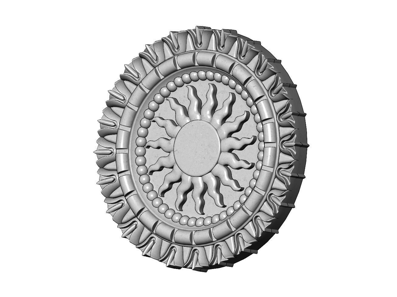 Sun and flower carved ceiling medallion rosette relief sculpture 3D print model_9