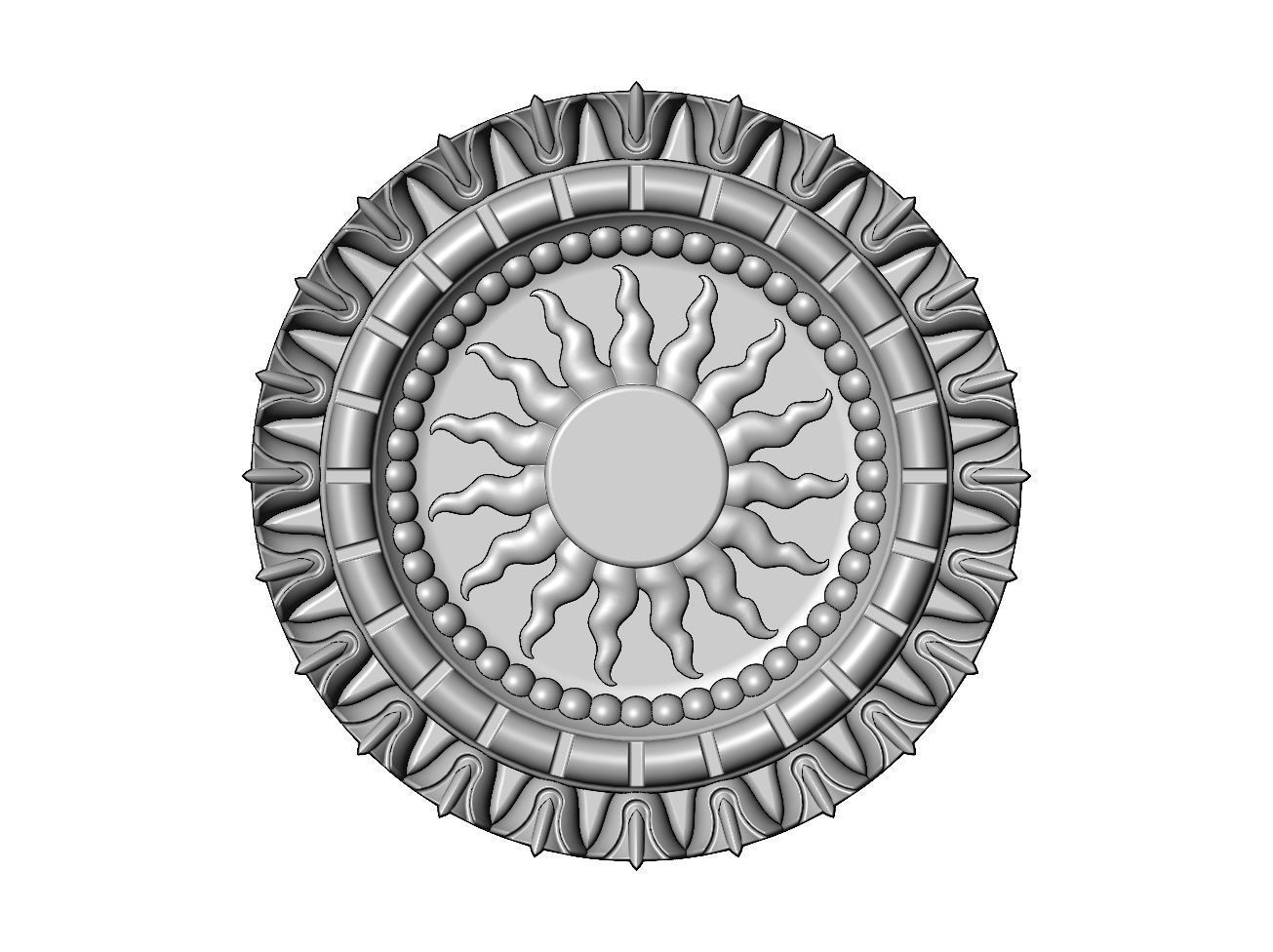 Sun and flower carved ceiling medallion rosette relief sculpture 3D print model_1