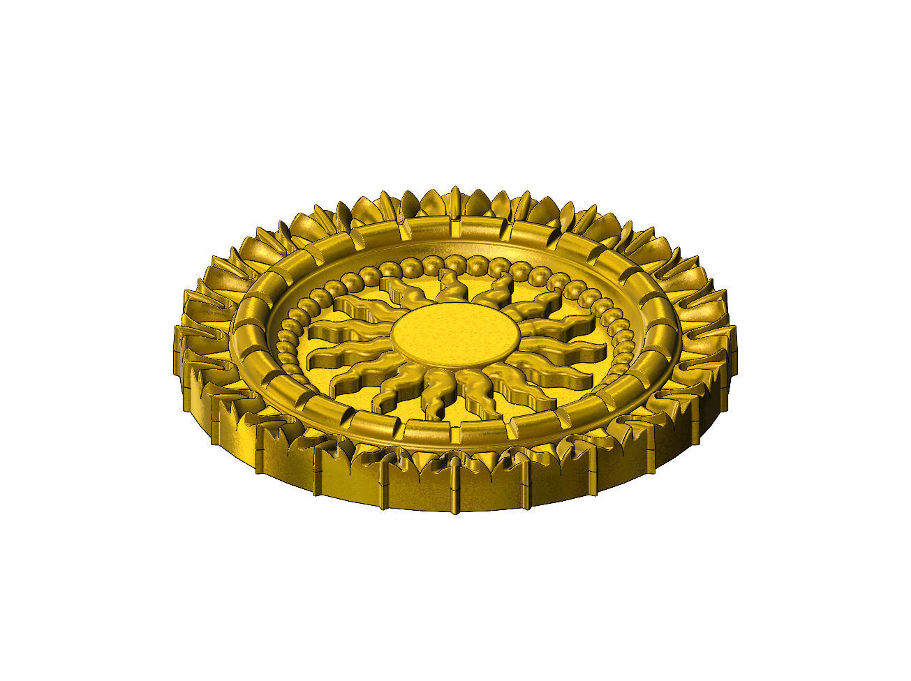 Sun and flower carved ceiling medallion rosette relief sculpture 3D print model_15