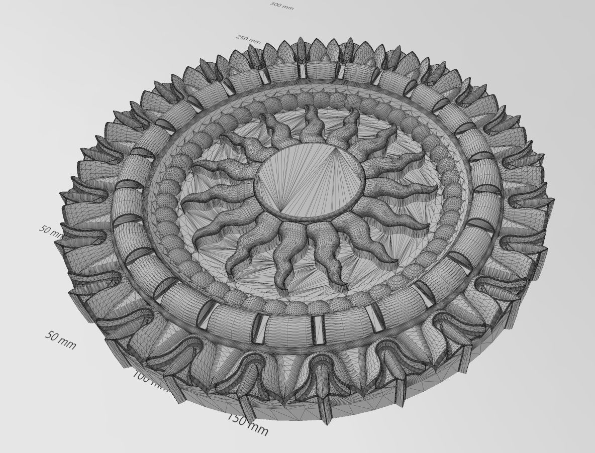 Sun and flower carved ceiling medallion rosette relief sculpture 3D print model_17