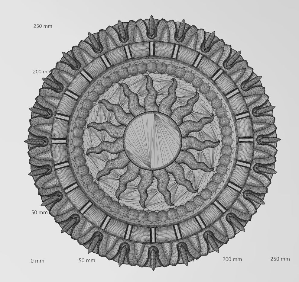 Sun and flower carved ceiling medallion rosette relief sculpture 3D print model_16